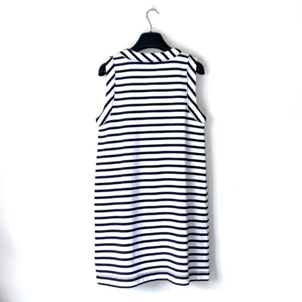 KATE SPADE Nautical Stripe Dress Size L Navy White‎ Lace Up V-Neck Mini